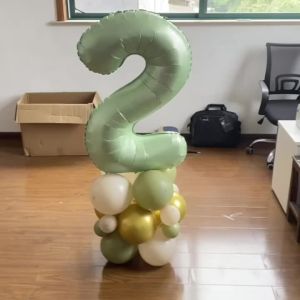 1set 32inch Green Number Balloon With Vintage Balloon Tower For 30 40 50 Birthday Party Decoration Kids DIY Party Gifts Supplies