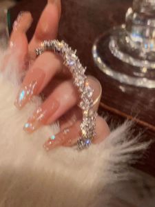 Exquisite Zircon Bracelet Sparkling Diamond Embedded Broken Pattern Design Fashionable Open Hand Ring Star/Cosmos Theme for Women