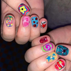 Handmade Plastic Sweet Heart Doodle Cute Girl Nail Stickers Adorable Wearing Nails Pure Handcraft Macaron Color Short round Tips