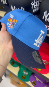 【COD】LA Blue & Black Color Blocking Curved Brim For Men Snapback Cap Vintage cup baseball Cap 3D Embroidery Cap High Quality