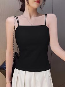 Pure Cotton Black Strap Vest Womens Outerwear 2025 New One-Shoulder Beautiful Back Inner Match Trendy Base Shirt