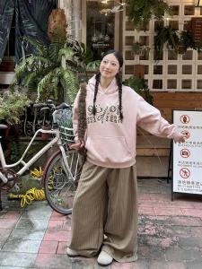 Smorodina Hooded Sweatshirt Fleece Lined Loose Fit Womens Leopard Print Patterned Casual Streetwear Long Sleeve Autumn Winter