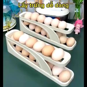 Khay Trứng 2 Tầng 4 Tầng Lăn Tự Động - Khay Đựng Trứng Tủ Lạnh Thông Minh Tự Lăn