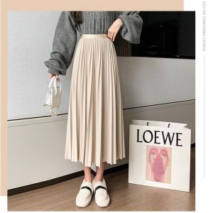 Black High Waist A-Line Pleated Skirt Womens Mid-Length Slimming Half Body Skirt Korean Style Autumn Winter New Arrival