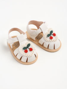 Giày Sandal Bé Gái Mùa Hè Thoáng Khí Họa Tiết Cherry Đế Vải Giày Tập Đi Cho Trẻ Sơ Sinh Chất Liệu Da PU Đường May Chắc Chắn