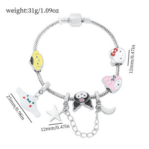 Sanrio | Sanrio Characters Charm Bracelet Zinc Alloy with Hello Kitty Kuromi & Cinnamoroll Charms Adjustable Bangle