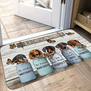 VIKAMA Cute Dachshund Doormat Non-Slip Absorbent Inspirational Slogan Indoor Outdoor Entryway Rug Home Decor