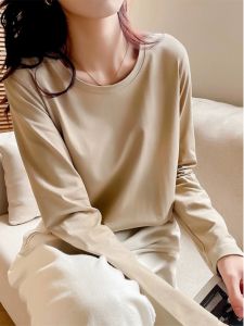 Pure Cotton Long Sleeve T-Shirt Womens Suit Inner Wear Overlap Top Loose Heavy Base Shirt Spring Autumn New Arrival