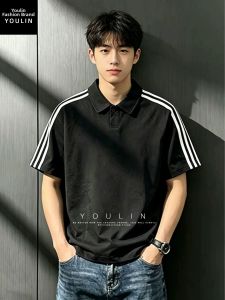 YOULIN | Black American Style 3-Stripes Men Summer T-Shirt