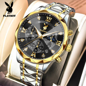 100% ของแท้ PLAYBOY นาฬิกา ผู้ชาย กัน น้ำ ของแท้2025 ใหม่ แฟชั่น ธุรกิจ สายสแตนเลส โครโนกราฟ ปฏิทิน ส่องสว่าง นาฬิกาควอตซ์ประกัน 1 ปี