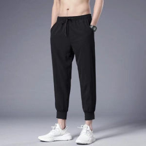 Summer Ice Silk Nine-point Pants Mens Loose Straight Quick-drying Pants Korean Version Trend Youth Breathable Thin Casual Pants