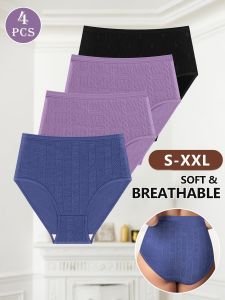 Set of 4 High-Waisted WomenS Underwear Made from 95% Natural Materials Featuring a Tummy Control And Lifting Design Soft And
