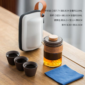 Portable Travel Glass Tea Set with Purple Clay Teapot And Three Cups Outdoor Carry-On Kung Fu Tea Brewing Kit by Ceramics Rhythm
