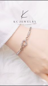 KC Jewelry S999 Silver - White Gold Plated Diamond Heart Of Elegant Bracelet