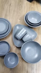 Dĩa nhựa melamine tam giác màu nhám xám phục vụ nhà hàng quán ăn  kích thước 19/22/25 cm