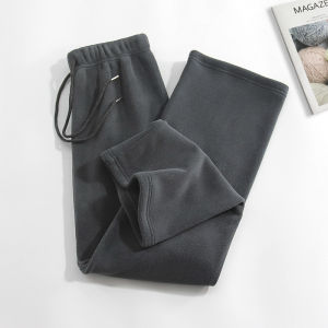 Womens Double-Sided Fleece Thickened Wide Leg Pants High Waist Straight Cut Winter Casual Trousers Korean Style Commute