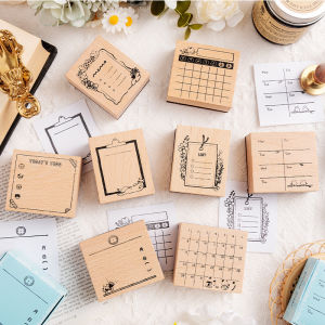 Light Retro Wooden Calendar Stamp Superman Cat Monthly  Weekly Calendar DIY Decorative Material Printing Stamp  Assorted Stamp