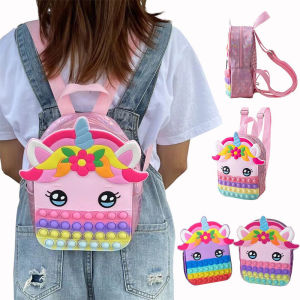 Wonderful Toys Pop It Bag Unicorn Backpack Fidget Toys Children Cartoon Kindergarten Push Bubble Shoulder School Bag for Kids Girl