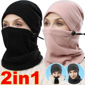 2 in 1 Winter Polar Fleece Thermal Mask Hat Men Cycling Ski Balaclava Face Neck Warmer Head Cover Adjustable Sports Scarf Bandana