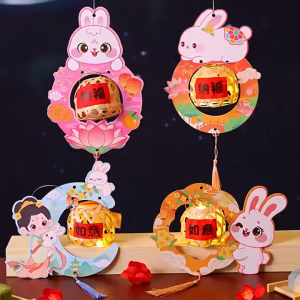Đèn Lồng Trung Thu Cao Cấp DIY Thỏ Ngọc LED Rọ Tre Cổ Phong Sang Trọng Dễ Thương Làm Quà Tặng Cho Bé