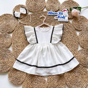 Váy Trắng Tinh Khôi Mẹ Và Bé Phối Ren Đen Nổi Bật Xinh Xắn Chất Đũi Cao Cấp Bé Gái 4 - 64kg [V033]