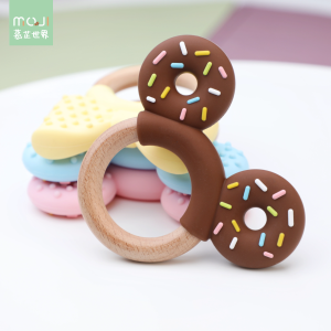 Platinum Silicone Wooden Teething Toy with Bow Knot for Babies 0-2 Years Old: Soothing Chewable Teethers & Eco-Friendly Baby Teethers