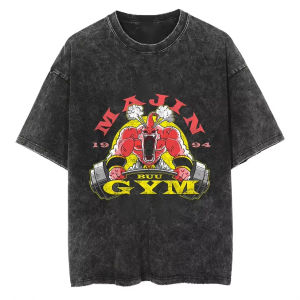 Bandai | Majin Buu Gym T Shirt Dragon Ball Z Men Bodybuilding Fitness Acid Wash 2026 New Cotton Workout Lifting Anime Tee