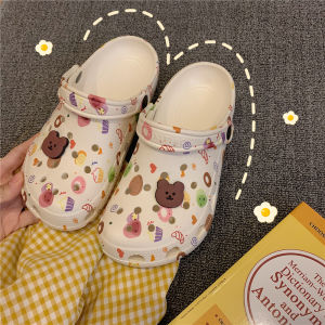 Adorable Thick-Heeled Sandals Womens Summer Garden Beach Head- Covered Clog Shoes Anti-Slip Cartoon Design Korean Style