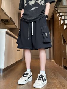 Retro Japanese Style Mens Shorts Summer New Trend Loose Fit Versatile Sports Five-Quarter Length Workwear Pants with Big Pockets