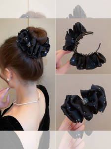 Kẹp Tóc Đuôi Ngựa Thắt Nút Bướm Đen Thanh Lịch Phụ Kiện Tóc Cho Nữ Phụ Kiện Tóc Phong Cách Hàn Quốc Kẹp Tóc Bồng