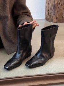 CAIZINI | Retro Square Toe Hidden Heel Mid-calf Boots