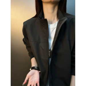 Light Khaki 3-Resistant Stand-Collar Workwear Jacket Spring Short