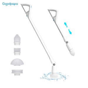 Goodpapa Electric Spin Scrubber M3 with 4 Replaceable Brush Heads and Adjustable Extension Handle Cordless Cleaning Brush for Home Cleaning Tool