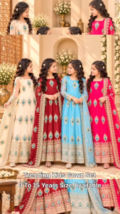 [PRE ORDER : 10 DAYS] Kids Ready to Wear Fendy Silk Gown Set with Sequence Embroidery Dupatta & Micro Cotton Inner | Fully Stitched Ethnic Wear (Sizes 24 to 36)_5372