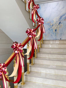 Stair Handrail Decoration Wedding Latte Art Wedding Venue Balcony Fence Layout Xi Character Ribbon Wedding Room Decoration Suit