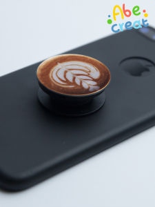 Black Coffee Themed Stick-On Phone Holder Cute Cartoon Style Desktop Accessory by Abe Creative