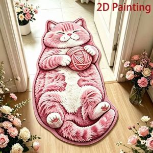VIKAMA Christmas Cat Irregular Rug Cute Kitten Print Non Slip Mat For Bedroom Bathroom Living Room Kids Room Pet Lover Decor