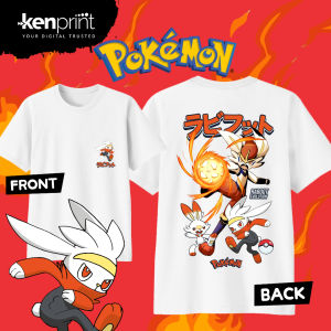 Bandai | Anime Pokémon Scorbunny Evolution Cotton T-shirt Summer Mens and Womens Harajuku Clothing Fashion Casual Street T-shirt