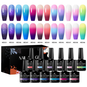 ยาทาเล็บเจลเปลี่ยนสี 3 สี 12 ชิ้น ยาทาเล็บเปลี่ยนสีตามอุณหภูมิจากสีเทาเป็นสีดำ ชุดทำเล็บแบบแช่ล้างออกด้วยแสงยูวีและแอลอีดี