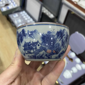Jingdezhen Ancient Clay Tea Cup Ceramic Single Cup Crackled Design Mountain Water Landscape Owner Cup Retro Chinese Style