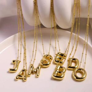 Delicate Chunky Alphabet Balloon Bubble Initial Letter Pendant Necklace for Women Men Stainless Steel Gold Plated Necklaces
