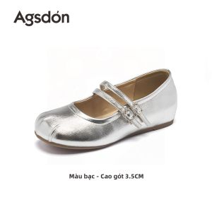 Agsdon | Giày Bạc Kiểu Mary Jane cho Mùa Thu Phối Váy