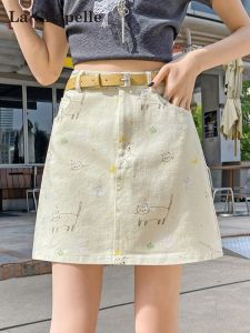 La Chapelle | Kitty Print A-Line Denim Skirt