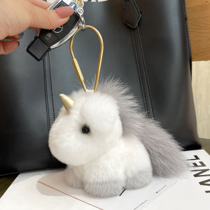 South Korea Ins Cute Stuffed Pony Pendant Rex Rabbit Fur Unicorn Bag Charm Key Chain Accessories Birthday Gift