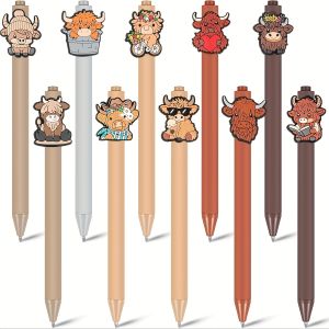 5/10/20Cute Highland Cow Print Pen Black Ink Retractable Highland Cow Pen Set Cartoon Highland Cow Gift Set School Home Office S