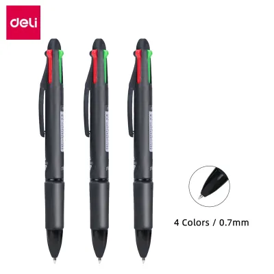 deli | DELI 4 Colors Ballpoint Pen 0.7 mm Color Ball Pens Blue Black Red Green Writing Pen School Office Stationery