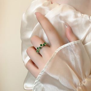 Elegant Green Zircon Ring for Women Unique Design Open Finger Ring Luxury Feelings New 2025 Fashion Jewelry Accessories