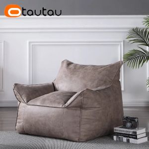 OTAUTAU Single Sofa Covers Without Filler Faux Leather Bean Bag Chair Ottoman Puff Salon Footstool Sectional Couch Sac SF001