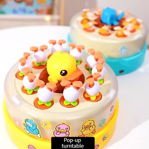 （Penghantaran 24 jam）Childrens fishing plate toy parent-child interactive little duck bouncing rotating fish plate toy gift