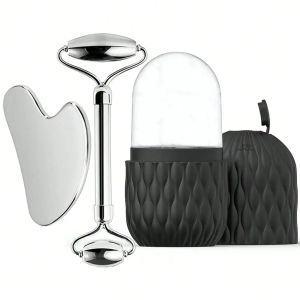 Bộ Con Lăn Mặt Đá Lạnh Với Dụng Cụ Gua Sha Bằng Thép Không Gỉ Dụng Cụ Massage Mặt Để Chăm Sóc Da Nâng Cơ Định Hình Khuôn Mặt Làm Đẹp